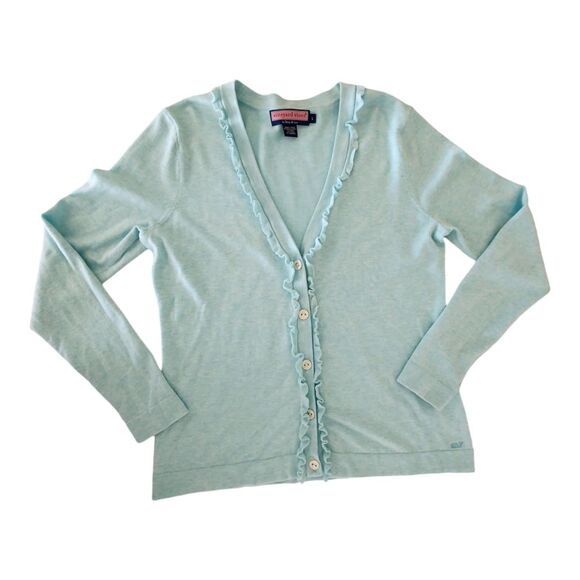 Vineyard Vines Ruffle Cardigan Aqua Blue Women Size L - Picture 9 of 9